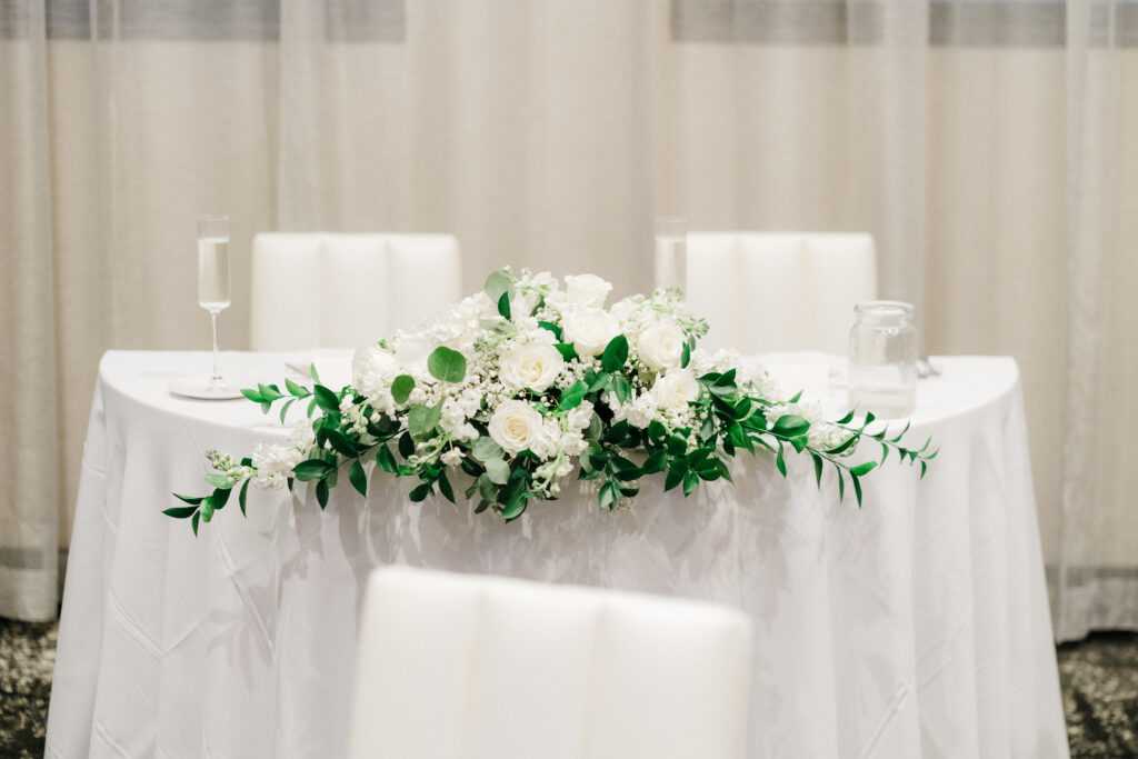 Close-up of vibrant floral arrangements inside the reception area at Embassy Suites Pittsburgh.