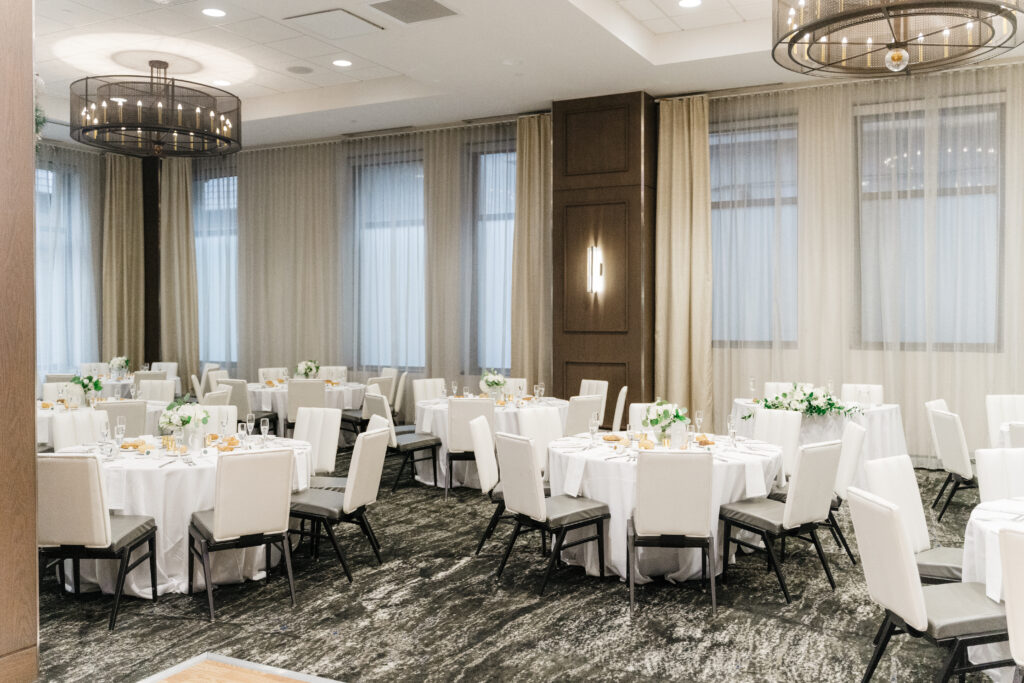 beautifully decorated reception room at Embassy Suites Pittsburgh wedding downtown