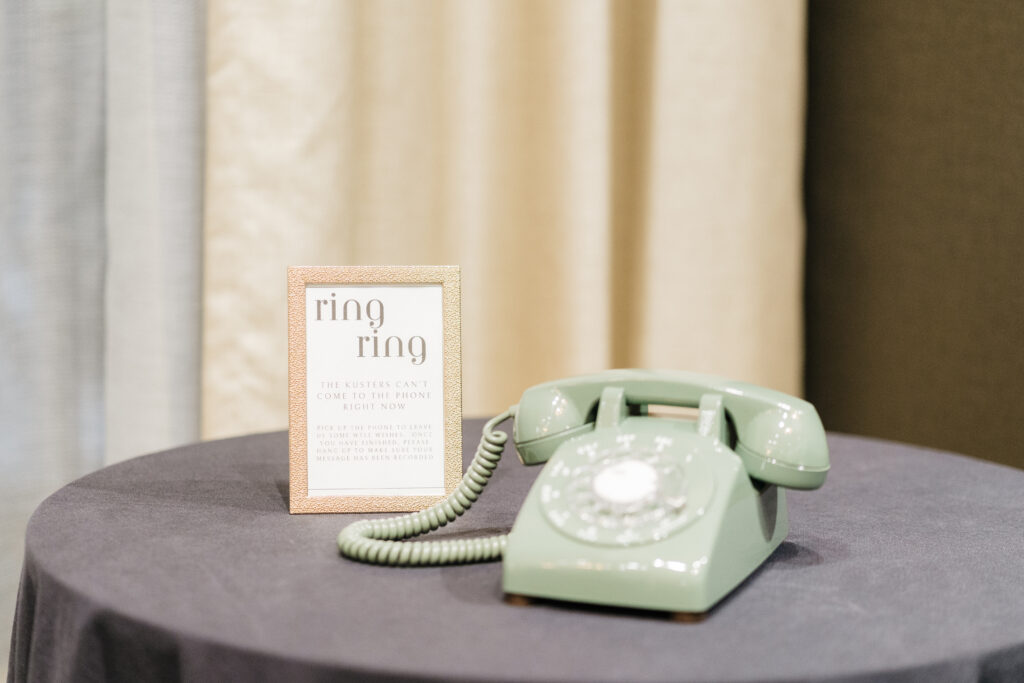 Vintage telephone guestbook for recording voice notes at the reception in Embassy Suites Pittsburgh Downtown.