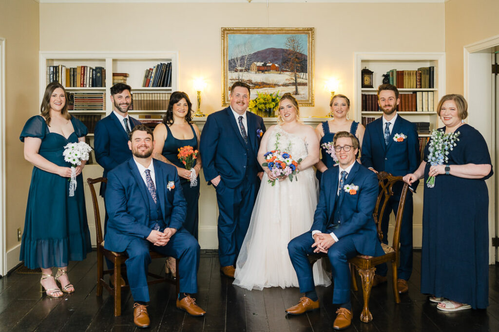 Full wedding party formal portraits Pennsylvania venue