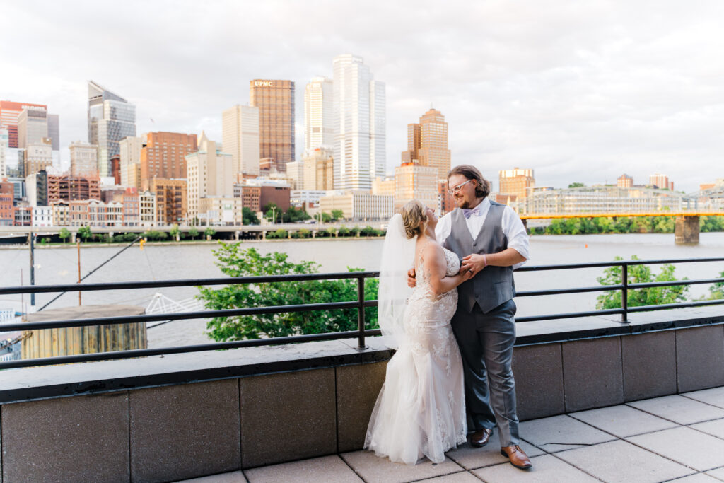 Golden hour portraits at Sheraton Station Square wedding