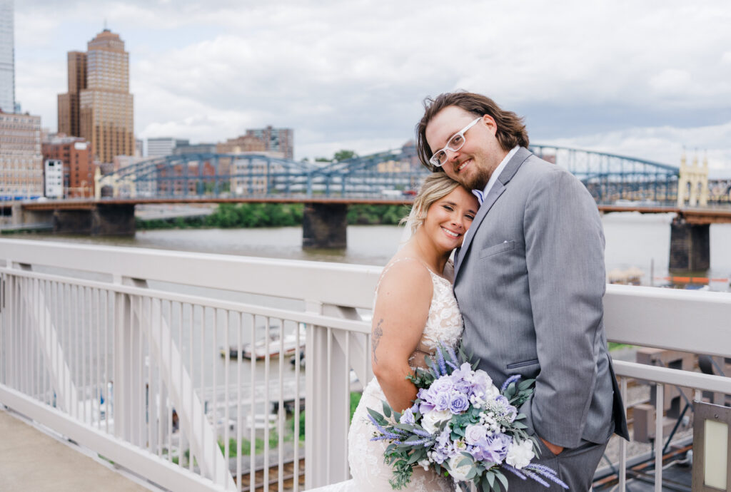 Romantic Sheraton Station Square wedding portraits by the river