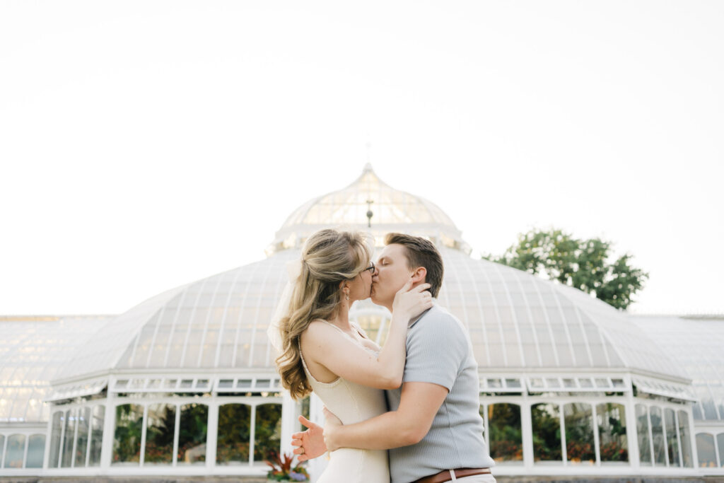 Pittsburgh engagement photos at Phipps Conservatory exterior gardens